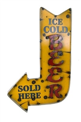 Ice Cold Beer Arrow Sign-Metal-Man Cave-21x34 inches-Restaurant Decor-Beer Arrow
