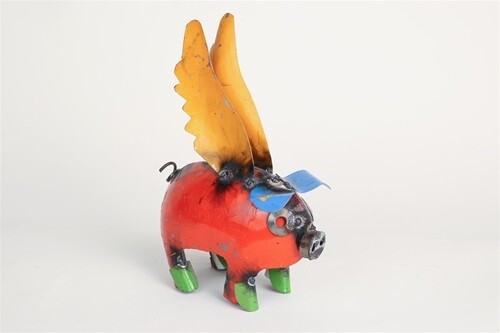 Colorful Mini Flying Pig-Metal-Yard Art-Garden-3x8x10H inches-Mini