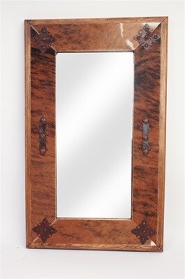 Cowhide Medallion-Rustic Mirror-20x34 inches-Western-Iron Accents