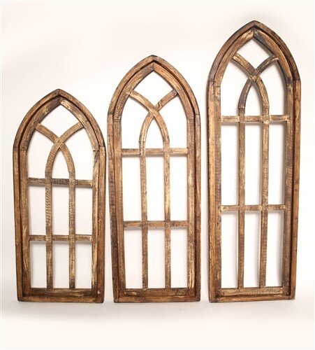 Byzantine-Farmhouse-Primitive-Wall Decor Windows-Brown Tone-Set of 3