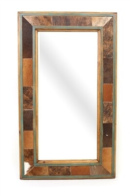 Cibolo Creek  Cowhide Mirror-Rustic-Western-Turquoise-Handmade-22x36 inches