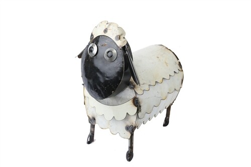 Recycled Metal Sheep-Black and White-Mini-5x10x10 inches