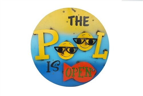 The Pool is Open-Colorful Wall Outdoor Sign-24 inches-Handmade-Metal