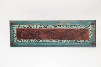 Turquoise Ranch Hat Rack-26x8x6 inches-Coat Rack-Tooled Leather-Cowhide