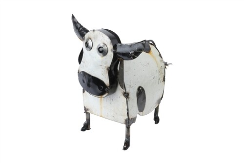 Recycled Metal Cow Small-Handmade-Black and White
