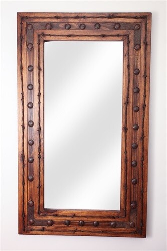 Rancho Adobe Mirror-Rustic-20x34 inches-Western-Clavos-Wood-Handmade