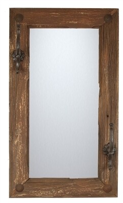 Rustic Old Door Mirror with Hooks