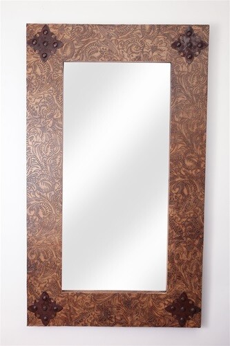 Rustic Ranch Tooled Leather Mirror-Rustic-Western-20x34 inches