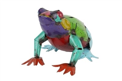 Colorful Recycled Metal Frog-Garden Decor-Yard Art-10Wx8Hx10D-Medium