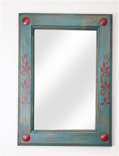 Turquoise and Red Rustic Mirror-15x20 inches-Handmade-Wood-Gorgeous