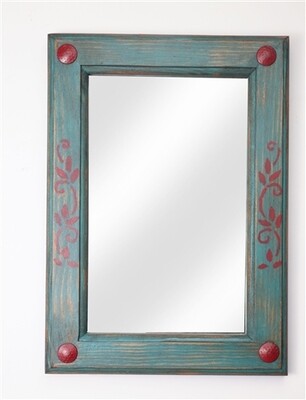 Turquoise and Red Rustic Mirror-15x20 inches-Handmade-Wood-Gorgeous