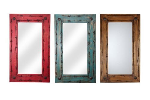Old Ranch with Barbed Wire -20x34 inches-Handmade- Rustic Mirror-3 Colors