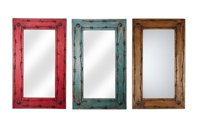 Old Ranch with Barbed Wire -20x34 inches-Handmade- Rustic Mirror-3 Colors