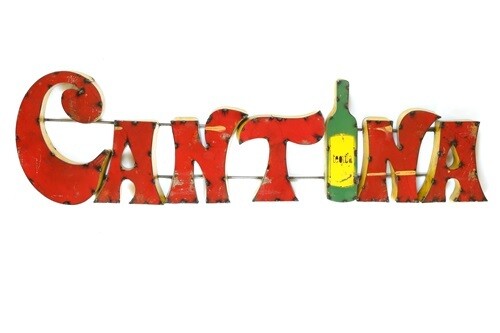 Recycled Metal Sign-Cantina and Tequila-50x12 inches