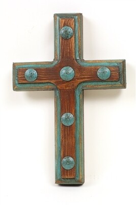 Santa Fe Clavos Cross-Turquoise-Wood-Handmade-8x12 inches