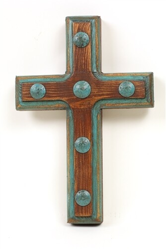 Santa Fe Clavos Cross-Turquoise-Wood-Handmade-8x12 inches