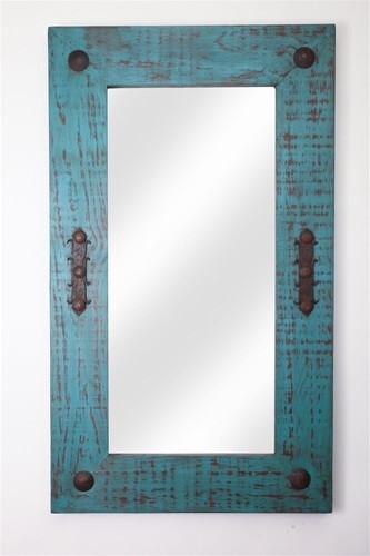 Santa Fe-Turquoise Rustic Mirror-20x34 inches-Wood-Iron accents