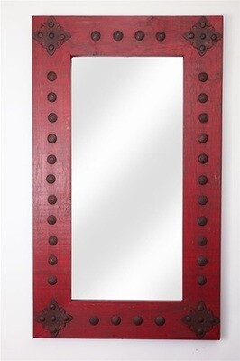 Chihuahua Rustic Mirror-20x34 inches-Wood-Red-Iron Accents-Clavos