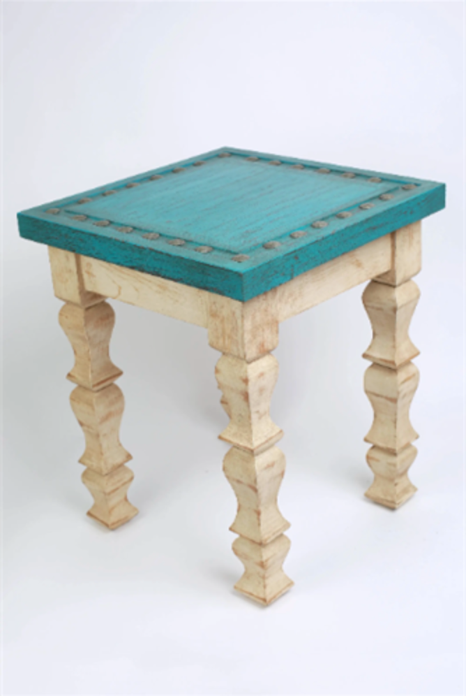 Turquoise Creek End Table-22 x 22 x 22 in-Cowboy Chic-Vintage