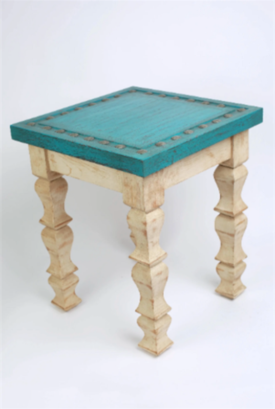 Turquoise Creek End Table-22 x 22 x 22 in-Cowboy Chic-Vintage