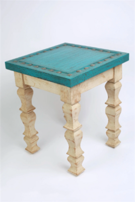 Turquoise Creek End Table-22 x 22 x 22 in-Cowboy Chic-Vintage