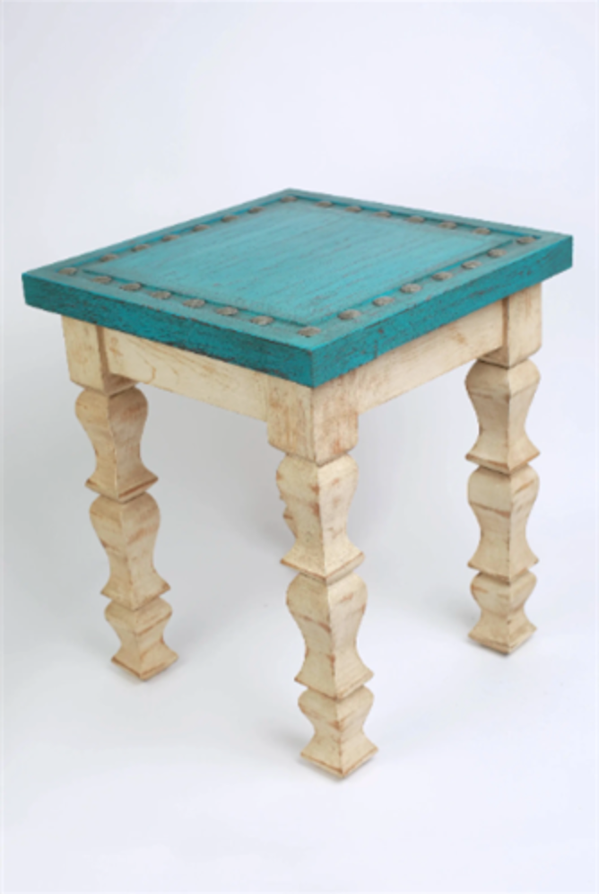 Turquoise Creek End Table-18 x 18 x 22 in-Cowboy Chic-Vintage