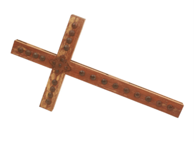 Old Door Rustic Medallion Clavo Cross-XLG-Clavos-Repurposed Pine-Old Doors-18x32 inches-Wall-Reclaimed Wood-