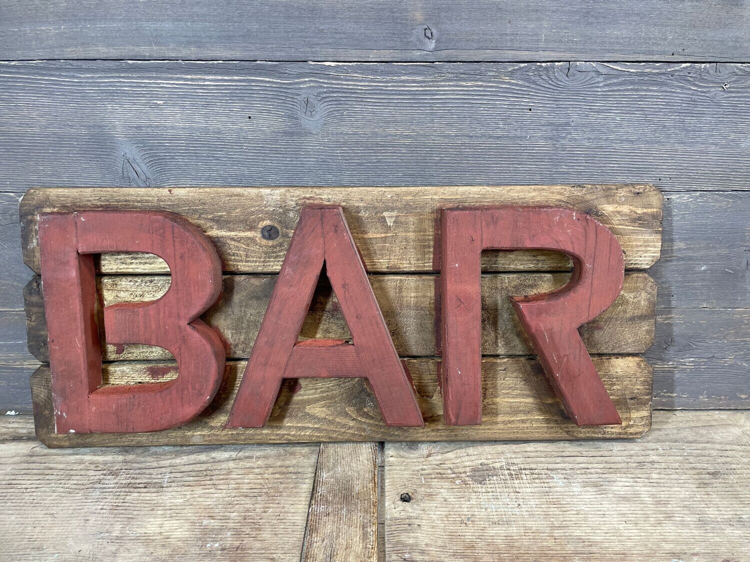 Bar Wood Sign-Red Colorful-Handmade-Man Cave-30Lx11Hx3D