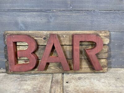 Bar Wood Sign-Red Colorful-Handmade-Man Cave-30Lx11Hx3D