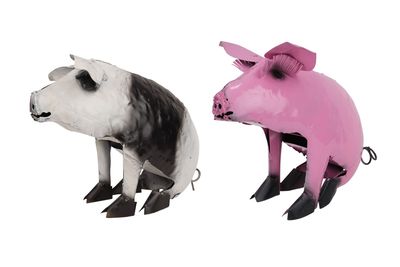 Farmhouse Metal-Sitting Pig--8x18x14H inches-Handmade-Sitting Pig