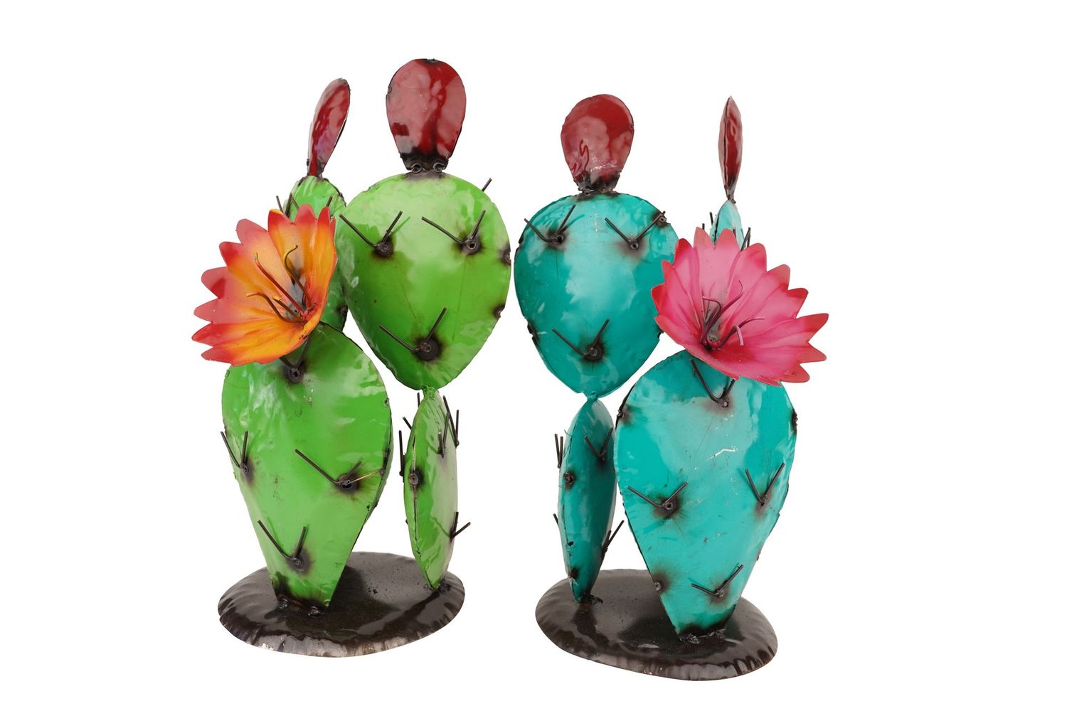 Blooming Prickly Pear Cactus-8Wx8Dx17H inches-Hand Painted-Garden-Handmade-Garden Decor-Patio-Outdoor-Two Colors-Blooming