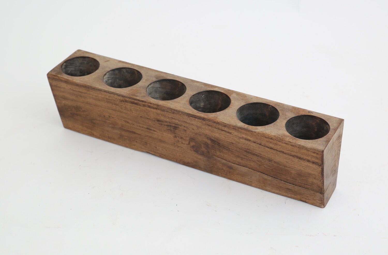 Small 6 Hole Sugar Mold Candleholder-Old Mexican-Rustic-Wood-Sugarmolds-Primitive-Wooden-Mold Only-19 inches-Natural