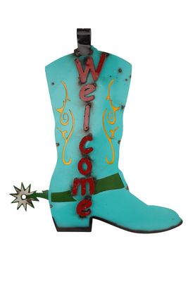 Welcome Boot Metal Sign-22W x 25H inches-Western Decor-Metal-Man Cave-Bar-Outdoor Metal sign-Welcome Boot Sign-Turquoise