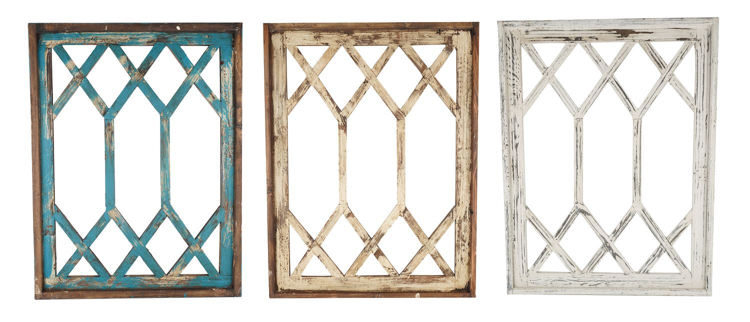 Diamond Double Window-Small-Wall-Primitive-Rustic-Garden-Patio-23x30-Wall Decor-Distressed-Farmhouse-Three Colors-Small Double
