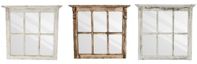 Farmhouse Wall Mirror with Shelf--Primitive-Rustic-30W x 29H x 4D-Distressed-Farmhouse-Three Colors-6 Pane Mirror