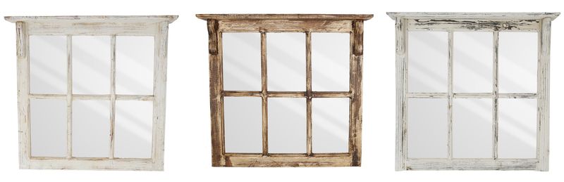 Farmhouse Wall Mirror with Shelf--Primitive-Rustic-30W x 29H x 4D-Distressed-Farmhouse-Three Colors-6 Pane Mirror