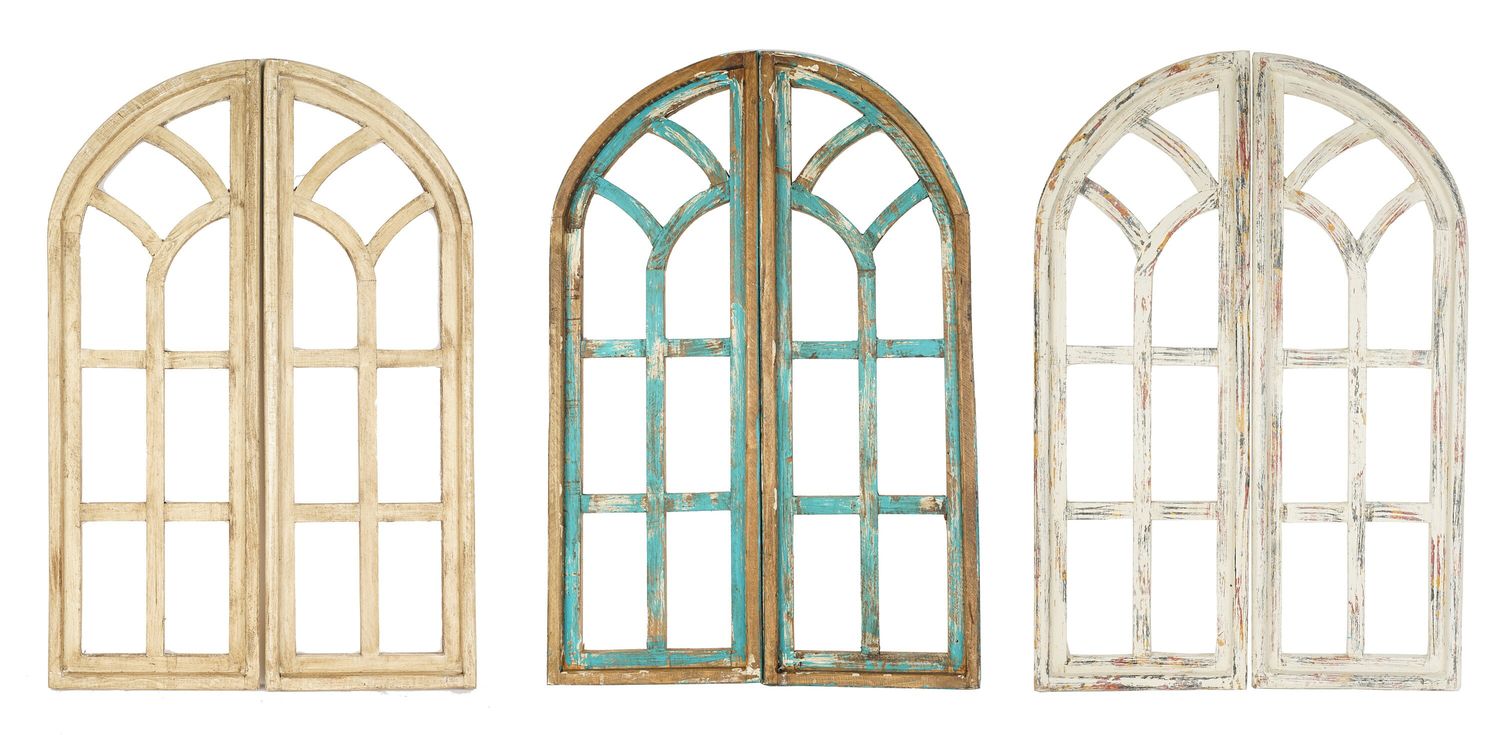 Revival Pair Architectural Windows-Wall-Primitive-Rustic-Garden-Patio-24x36-Distressed-Farmhouse-Three Colors