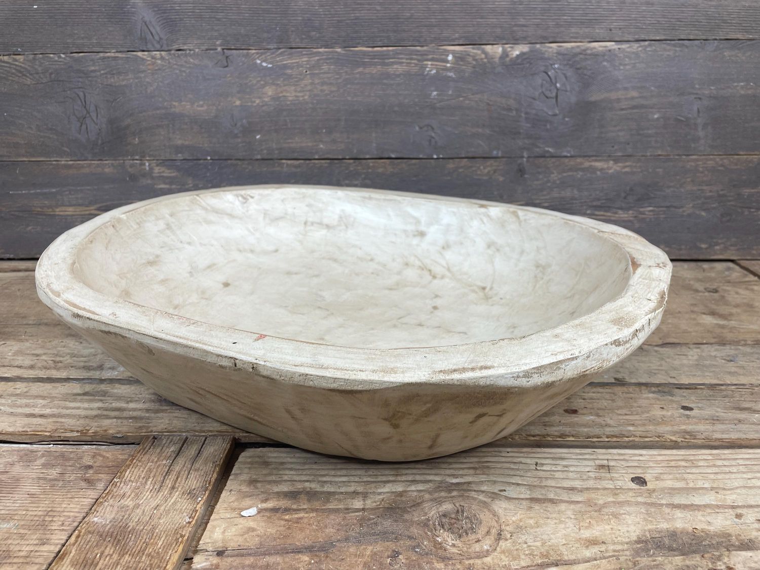 Chunky Wooden Dough Bowl-Batea-WH-Wooden-Handmade-Hand Carved-15-16 Wide x 18-20L x 3-4D inches-Home Decor-Antiqued White