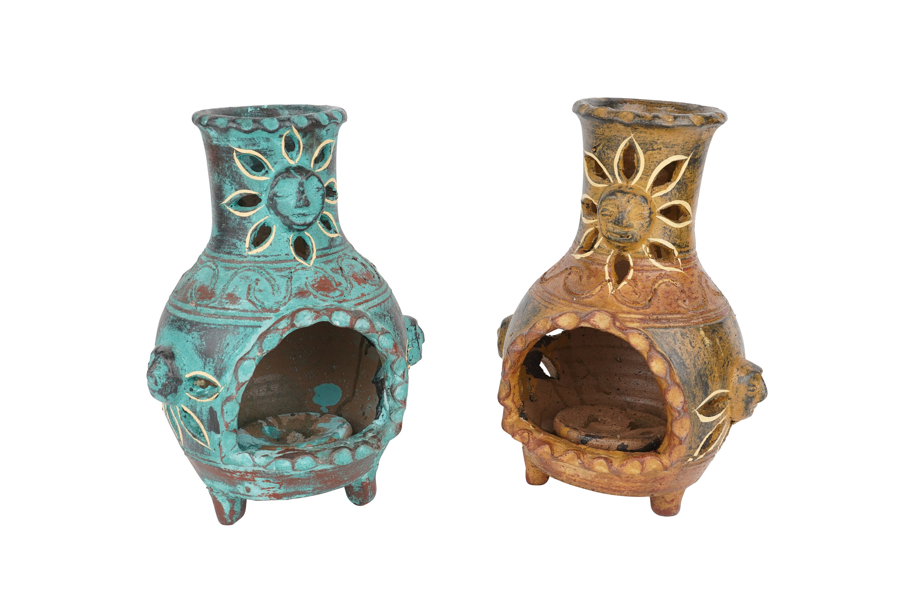 Clay Chimney Candle Holder-Hand painted-Garden-Clay--Handmade-Patio Decor--8Wx8Dx11H-Three Colors