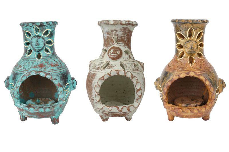 Clay Chimney Candle Holder-Hand painted-Garden-Clay--Handmade-Patio Decor--8Wx8Dx11H-Three Colors