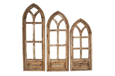 Holly Hills Windows-Farmhouse Architectural Wall Decor Windows Set of 3-Wall-Primitive-Rustic-Garden-Patio-Antiqued White