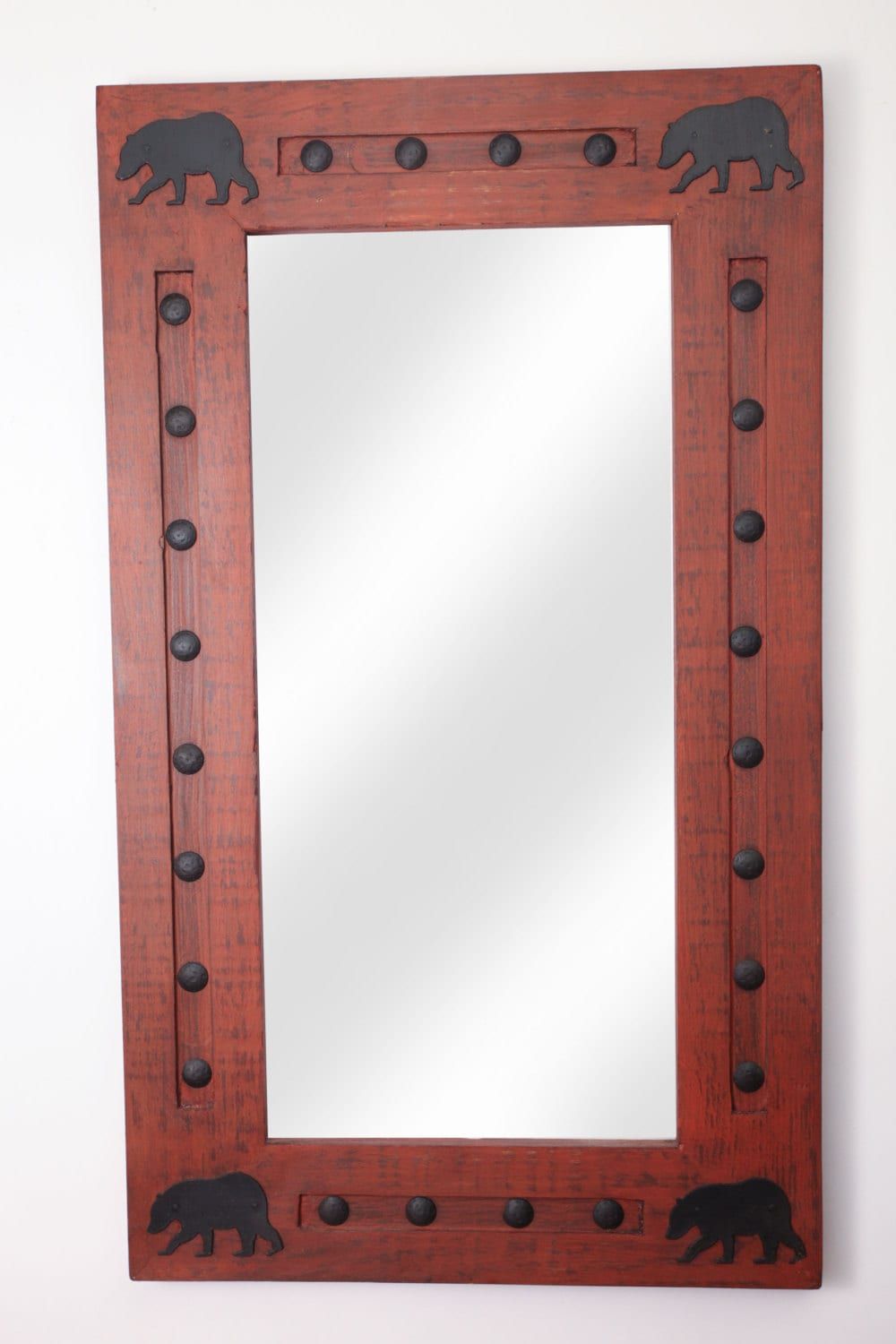 Bears Wild Rustic Mirror-20x34 inches-Wood-Mexican-Rustic-Lodge-Cabin-Woods-Clavos-Primitive-Black Bear-Mountain