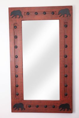 Bears Wild Rustic Mirror-20x34 inches-Wood-Mexican-Rustic-Lodge-Cabin-Woods-Clavos-Primitive-Black Bear-Mountain