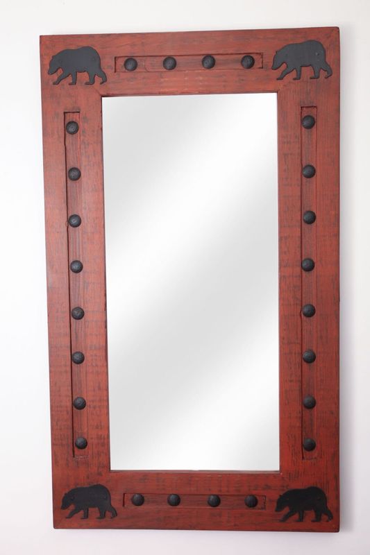 Bears Wild Rustic Mirror-20x34 inches-Wood-Mexican-Rustic-Lodge-Cabin-Woods-Clavos-Primitive-Black Bear-Mountain