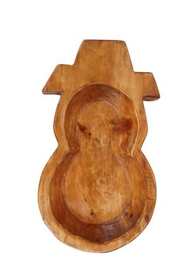 Snowman Food Safe Rustic Wooden Dough Bowl-Batea-Primitive-8-9W x 15-16L x 1.5-2D inches-Snowman Bowl-Food Safe Serving Platter