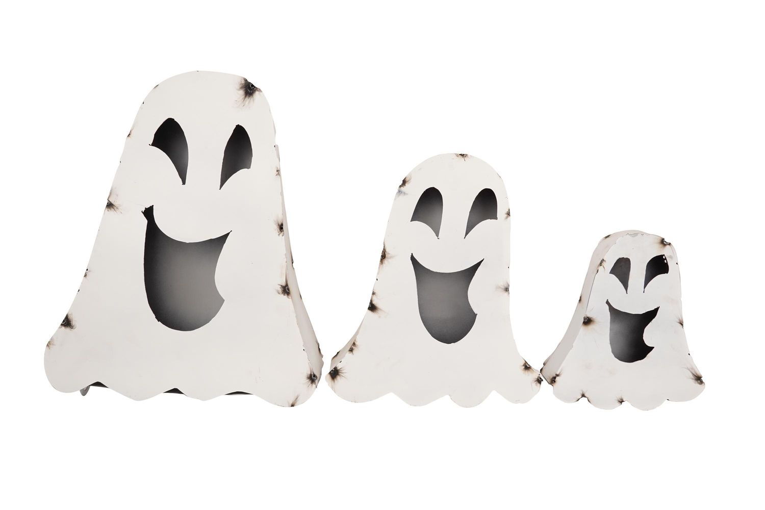 Halloween Ghosts-Set 3-Metal-Garden-Nesting-White-Outdoor Decor-Handmade-Halloween-Ghosts-White