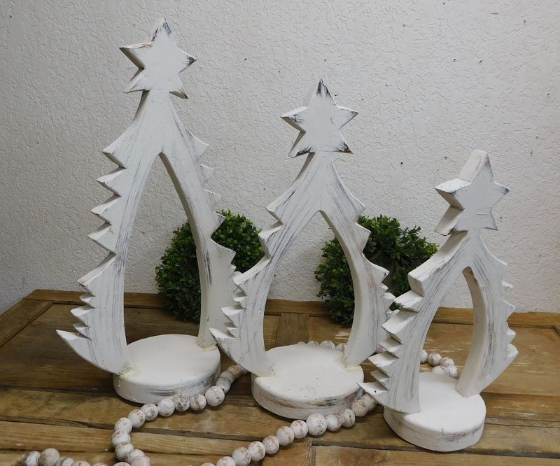 CLEARANCE-Wood Christmas Tree Set-Farmhouse Trees-Set of 3-White-Handmade-Solid Wood-3 Piece set-