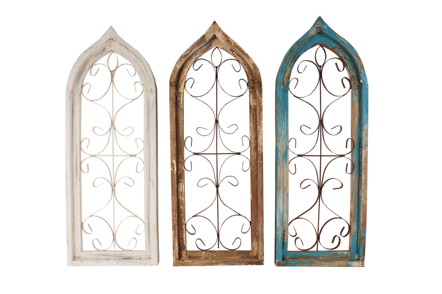 Salem Gothic Architectural  Window -Wall-Primitive-Rustic-Garden-Patio-12x31-Distressed-Farmhouse-Iron and Wood-3 Color Choices