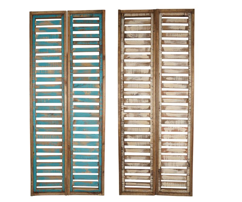 Milan Wood Shutters-Farmhouse-Window-Wall-Primitive-Garden-Patio-Distressed-Farmhouse-Rustic-Two Colors-Pair-Two Sizes