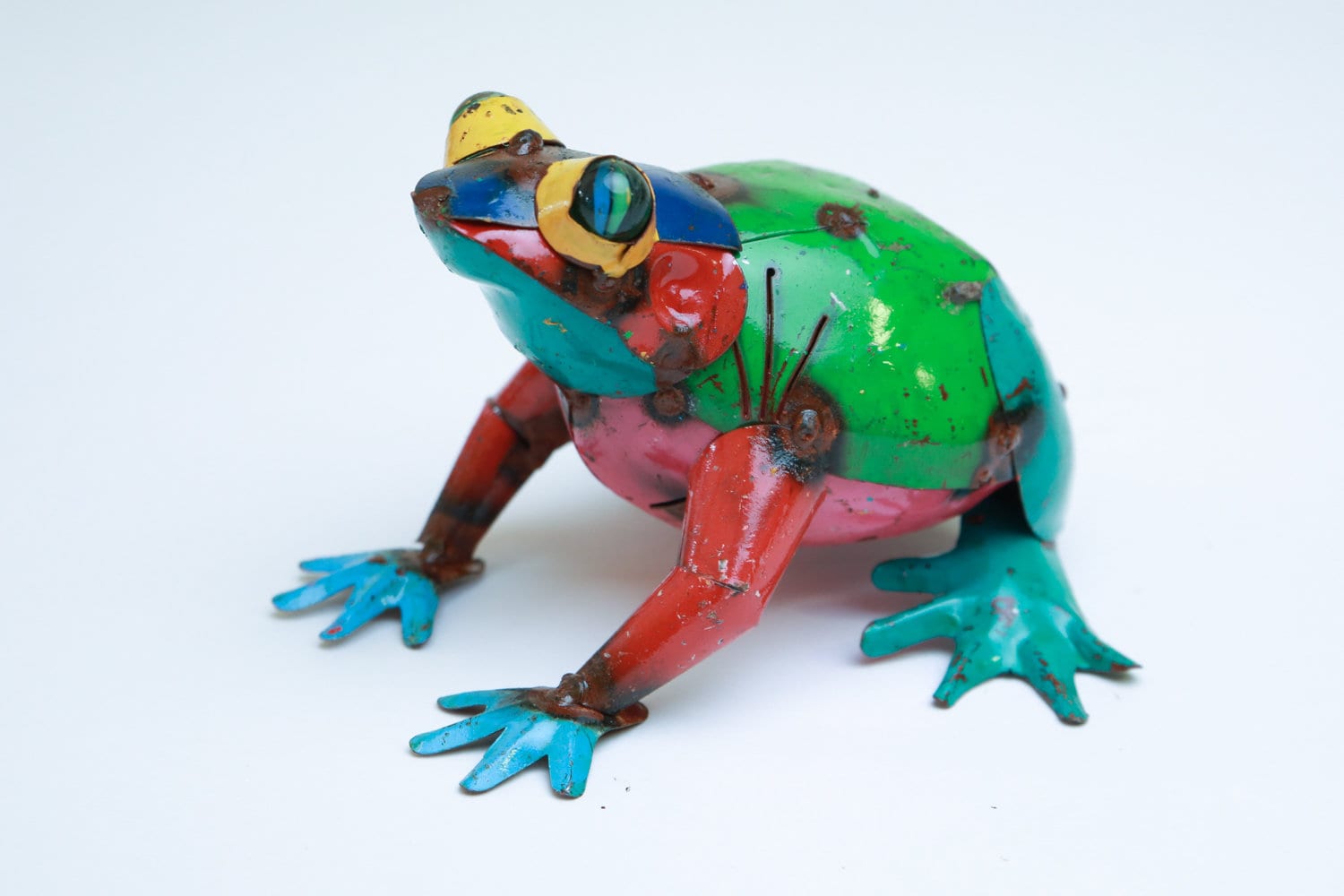 Recycled Metal Frog- Yard Art-Decor-Garden-Farmhouse-Patio-Animal-Metal-Two Sizes-Colorful